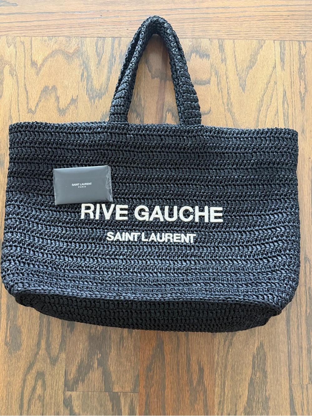 NEW Saint Laurent Raffia Crochet Rive Gauche Tote Bag Black